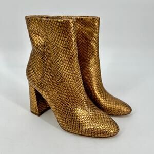 Sam Edelman Daria Bootie Womens 7 Gold Leather Snake Skin Embossed Metallic Heel